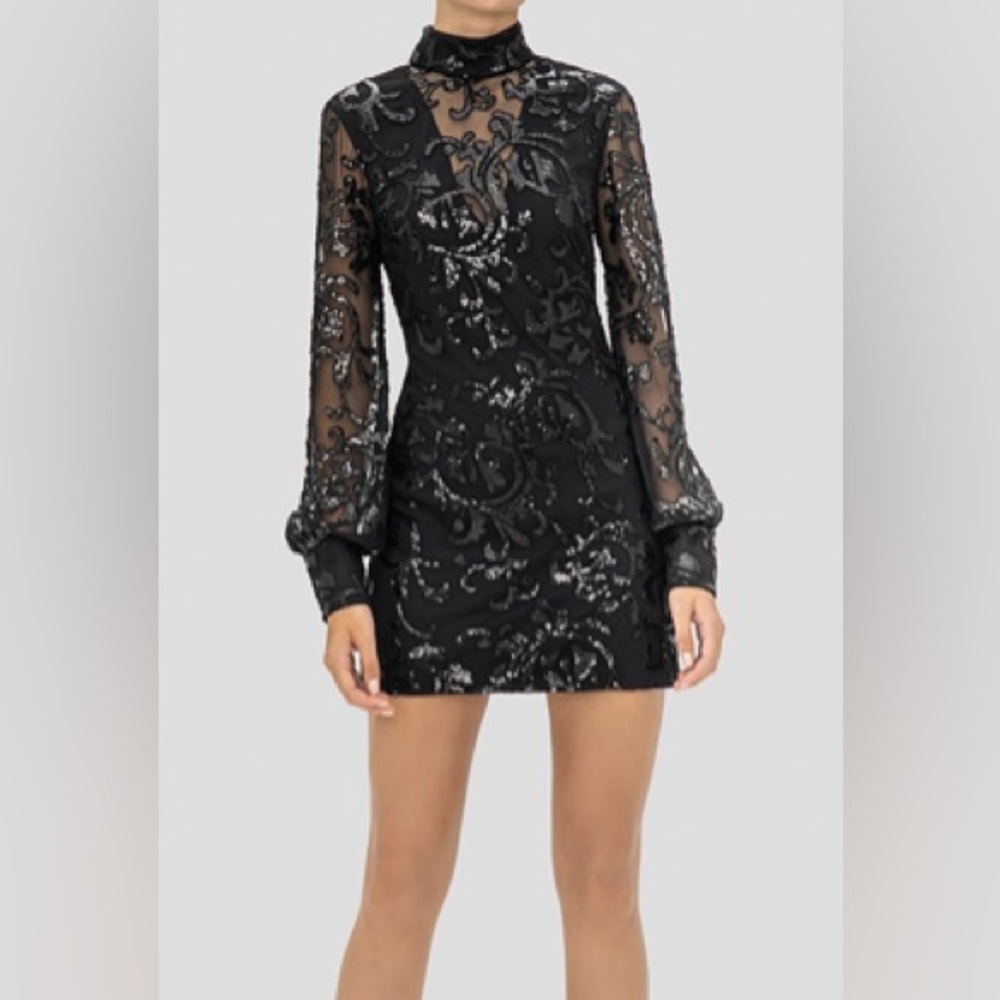 ALEXIS Franciska Black Sequin-embellished Mini Dress - RARE - size M